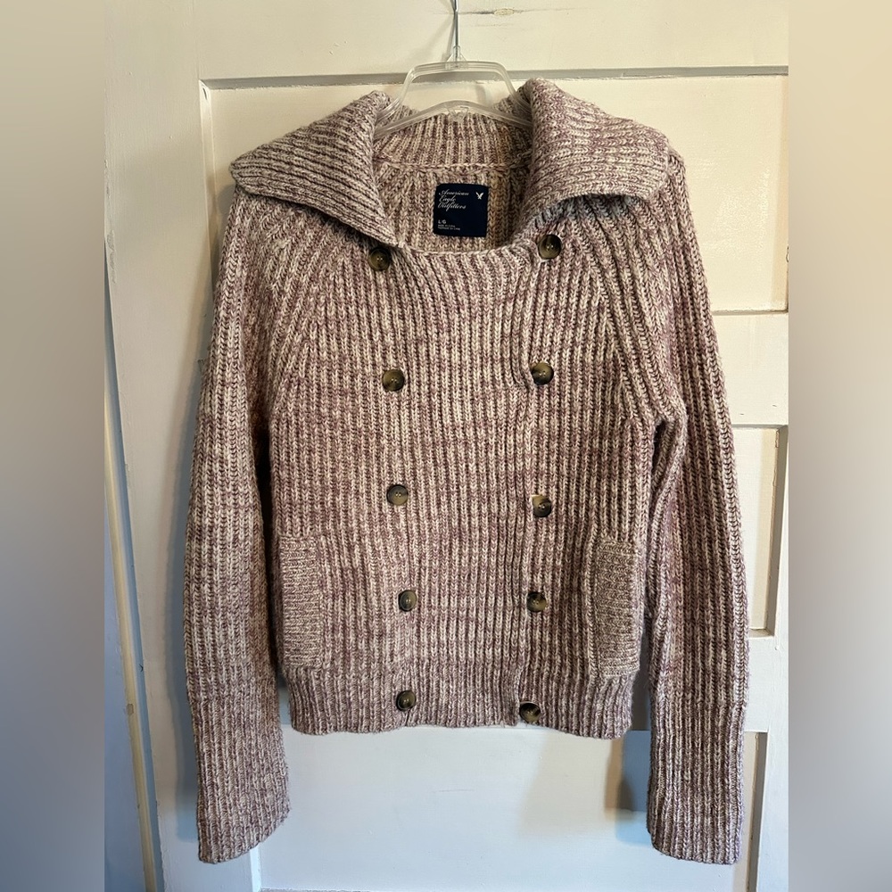 American Eagle Outfitters Ribbed Knit Jacket in Mauve